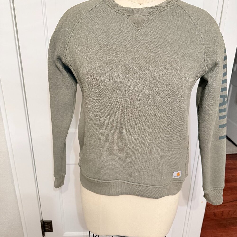Carhartt Women’s Green Crewneck Sweatshirt | Logo Sleeve | Size M